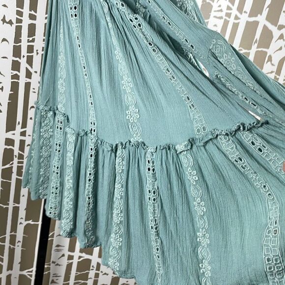 Free People Sage Green Gauze Eyelet Boho Top XS - Picture 6 of 11